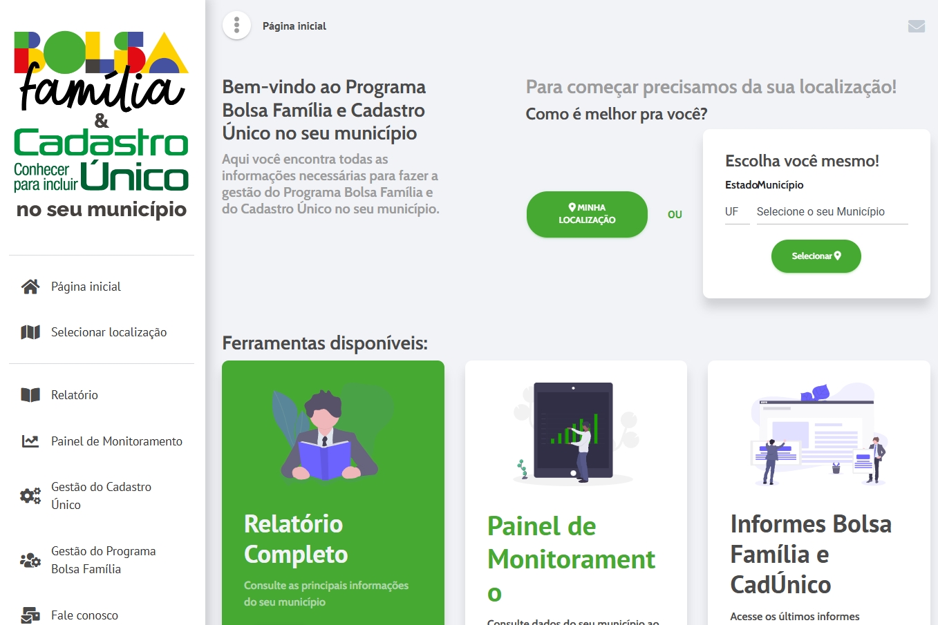 Tela inicial do Site Programa Bolsa Família e Cadastro Único no seu município